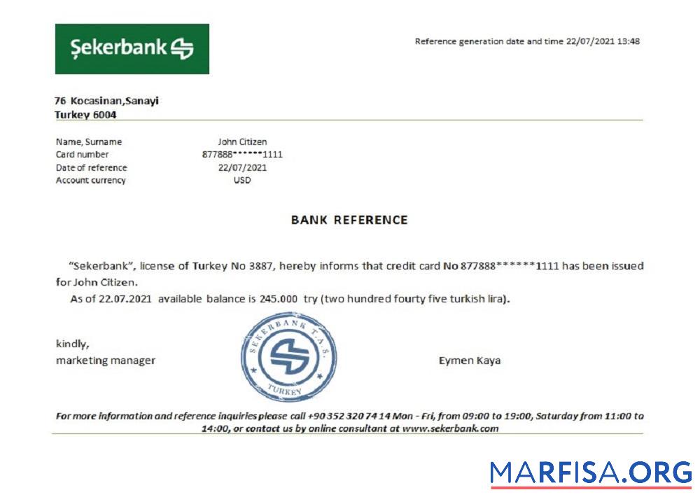 Downloadable Turkey Sekerbank reference template